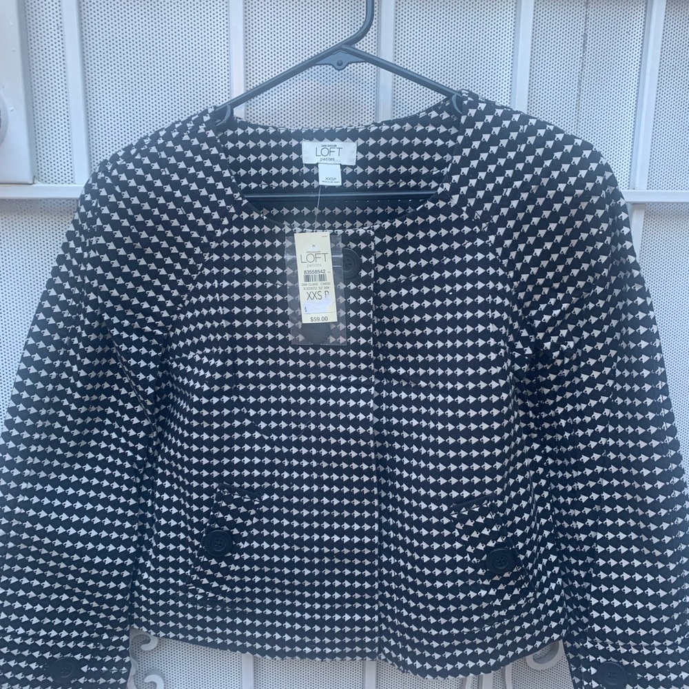 LOFT Black and White Houndstooth Jacket